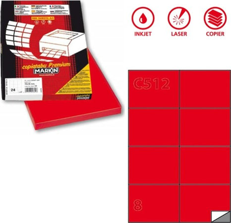 Etichetta adesiva C512- permanente - 105x74 25 mm - 8 etichette per foglio - rosso - Markin - scatola 100 fogli A4 Cancelleria e prodotti per ufficio/Archivio ufficio e accessori per scrivania/Etichette divisori per schedario e timbri/Etichette ed etichette adesive/Etichette per stampanti Eurocartuccia - Pavullo, Commerciovirtuoso.it