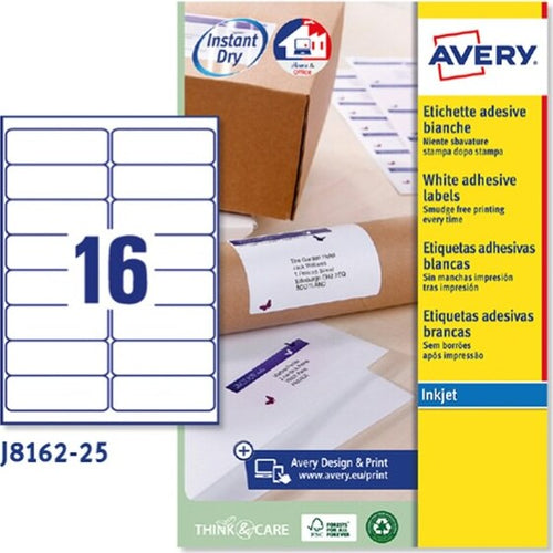 Etichetta adesiva J8162 Avery - bianco - adatta a stampanti inkjet - 99.1x33.9 mm - 16 etichette per foglio - conf. 25 fogli A4 Cancelleria e prodotti per ufficio/Archivio ufficio e accessori per scrivania/Etichette divisori per schedario e timbri/Etichette ed etichette adesive/Etichette per stampanti Eurocartuccia - Pavullo, Commerciovirtuoso.it