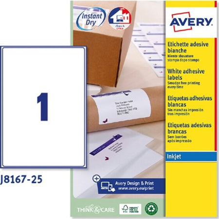 Etichetta adesiva J8167 - permanente - adatta a stampanti inkjet - 199 6x289 1 mm - 1 etichetta per foglio - bianco - Avery - conf. 25 fogli A4 Cancelleria e prodotti per ufficio/Archivio ufficio e accessori per scrivania/Etichette divisori per schedario e timbri/Etichette ed etichette adesive/Etichette per stampanti Eurocartuccia - Pavullo, Commerciovirtuoso.it