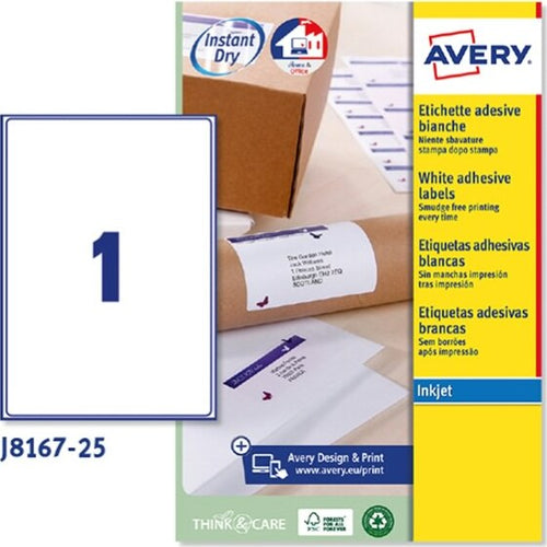 Etichetta adesiva J8167 - permanente - adatta a stampanti inkjet - 199 6x289 1 mm - 1 etichetta per foglio - bianco - Avery - conf. 25 fogli A4 Cancelleria e prodotti per ufficio/Archivio ufficio e accessori per scrivania/Etichette divisori per schedario e timbri/Etichette ed etichette adesive/Etichette per stampanti Eurocartuccia - Pavullo, Commerciovirtuoso.it