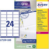 Etichetta adesiva L7159 - permanente - 63 5x33 9 mm - 24 etichette per foglio - bianco - Avery - conf. 100 fogli A4 Cancelleria e prodotti per ufficio/Archivio ufficio e accessori per scrivania/Etichette divisori per schedario e timbri/Etichette ed etichette adesive/Etichette per stampanti Eurocartuccia - Pavullo, Commerciovirtuoso.it