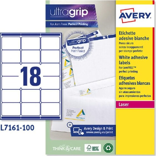 Etichetta adesiva L7161 - permanente - 63 5x46 6 mm - 18 etichette per foglio - bianco - Avery - conf. 100 fogli A4 Cancelleria e prodotti per ufficio/Archivio ufficio e accessori per scrivania/Etichette divisori per schedario e timbri/Etichette ed etichette adesive/Etichette per stampanti Eurocartuccia - Pavullo, Commerciovirtuoso.it