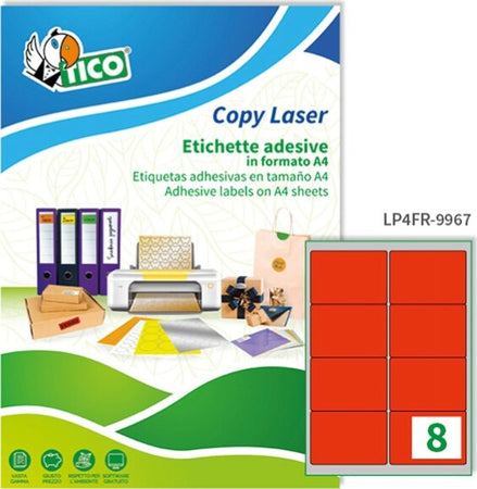 Etichetta adesiva LP4F - permanente - 99 1x67 7 mm - 8 etichette per foglio - rosso fluo - Tico - conf. 70 fogli A4 Cancelleria e prodotti per ufficio/Archivio ufficio e accessori per scrivania/Etichette divisori per schedario e timbri/Etichette ed etichette adesive/Etichette per stampanti Eurocartuccia - Pavullo, Commerciovirtuoso.it