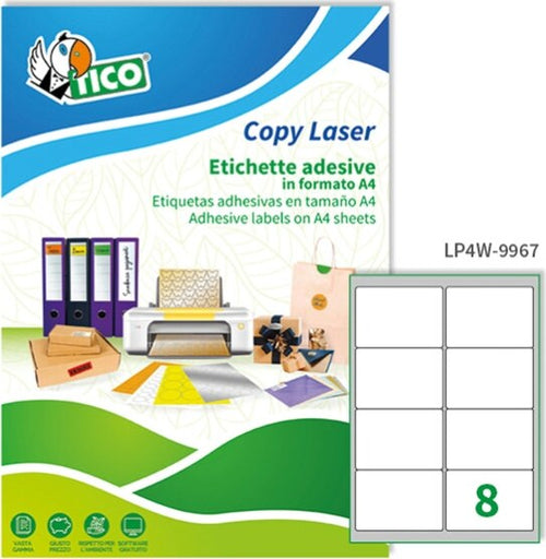Etichetta adesiva LP4W - permanente - 99 1x67 7 mm - 8 etichette per foglio - bianco - Tico - conf. 100 fogli A4 Cancelleria e prodotti per ufficio/Archivio ufficio e accessori per scrivania/Etichette divisori per schedario e timbri/Etichette ed etichette adesive/Etichette per stampanti Eurocartuccia - Pavullo, Commerciovirtuoso.it