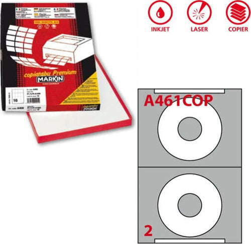 Etichetta adesiva per CD A461 - permanente - diametro CD 114 5 mm - foro 41 mm - 2 etichette per foglio - bianco coprente - Markin - scatola 100 fogli A4 Cancelleria e prodotti per ufficio/Archivio ufficio e accessori per scrivania/Etichette divisori per schedario e timbri/Etichette ed etichette adesive/Etichette per stampanti Eurocartuccia - Pavullo, Commerciovirtuoso.it