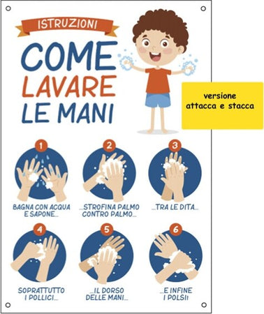 Etichetta autoadesiva - 20x30 cm - ISTRUZIONI COME LAVARE LE MANI - per bambini - Cartelli Segnalatori Fai da te/Sicurezza e protezione/Attrezzature per sicurezza sul lavoro/Segnaletica antinfortunistica Eurocartuccia - Pavullo, Commerciovirtuoso.it