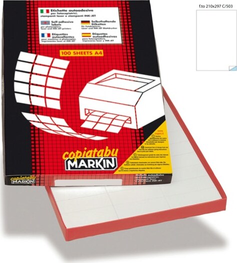 Etichetta in poliestere C503 - adatta a stampanti laser - permanente - 210 x 297 mm - 1 etichetta per foglio - trasparente lucido - Markin - conf. 50 fogli A4 Cancelleria e prodotti per ufficio/Archivio ufficio e accessori per scrivania/Etichette divisori per schedario e timbri/Etichette ed etichette adesive/Etichette per stampanti Eurocartuccia - Pavullo, Commerciovirtuoso.it