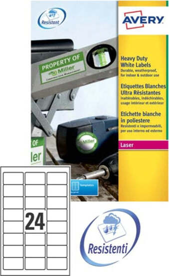 Etichetta in poliestere L4773 - adatta a stampanti laser - permanente - 63 5x33 9 mm - 24 etichette per foglio - bianco - Avery - conf. 20 fogli A4 Cancelleria e prodotti per ufficio/Archivio ufficio e accessori per scrivania/Etichette divisori per schedario e timbri/Etichette ed etichette adesive/Etichette per stampanti Eurocartuccia - Pavullo, Commerciovirtuoso.it