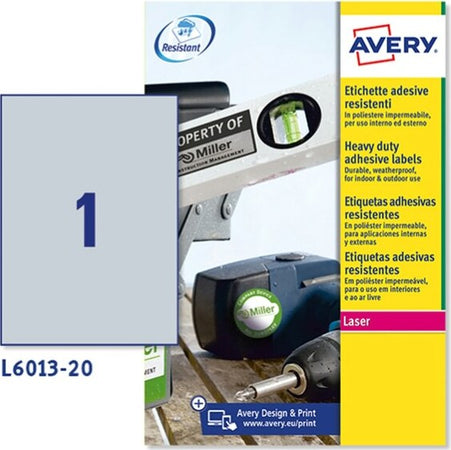 Etichetta in poliestere L6013 - adatta a stampanti laser - permanente - 210x297 mm - 1 etichetta per foglio - argento - Avery - conf. 20 fogli A4 Cancelleria e prodotti per ufficio/Archivio ufficio e accessori per scrivania/Etichette divisori per schedario e timbri/Etichette ed etichette adesive/Etichette per stampanti Eurocartuccia - Pavullo, Commerciovirtuoso.it