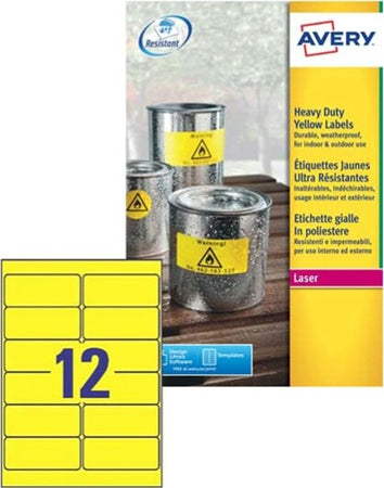 Etichetta in poliestere L6107 - adatta a stampanti laser - permanente - 99 1x42 3 mm - 12 etichette per foglio - giallo fluo - Avery - conf. 20 fogli A4 Cancelleria e prodotti per ufficio/Archivio ufficio e accessori per scrivania/Etichette divisori per schedario e timbri/Etichette ed etichette adesive/Etichette per stampanti Eurocartuccia - Pavullo, Commerciovirtuoso.it