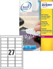 Etichetta in poliestere L6114 - adatta a stampanti laser - permanente - antimanomissione - 63 5 x 29 6 mm - 27 etichette per foglio - bianco - Avery - conf. 20 fogli A4 Cancelleria e prodotti per ufficio/Archivio ufficio e accessori per scrivania/Etichette divisori per schedario e timbri/Etichette ed etichette adesive/Etichette per stampanti Eurocartuccia - Pavullo, Commerciovirtuoso.it