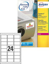 Etichetta in poliestere L6141 - adatta a stampanti laser - permanente - 63 5 x 33 9 mm - 24 etichette per foglio - trasparente - Avery - conf. 20 fogli A4 Cancelleria e prodotti per ufficio/Archivio ufficio e accessori per scrivania/Etichette divisori per schedario e timbri/Etichette ed etichette adesive/Etichette per stampanti Eurocartuccia - Pavullo, Commerciovirtuoso.it