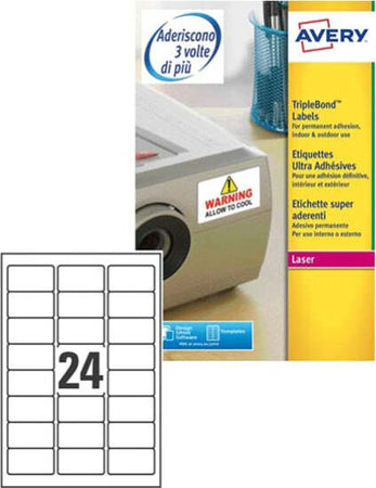 Etichetta in poliestere L6141 - adatta a stampanti laser - permanente - 63 5 x 33 9 mm - 24 etichette per foglio - trasparente - Avery - conf. 20 fogli A4 Cancelleria e prodotti per ufficio/Archivio ufficio e accessori per scrivania/Etichette divisori per schedario e timbri/Etichette ed etichette adesive/Etichette per stampanti Eurocartuccia - Pavullo, Commerciovirtuoso.it