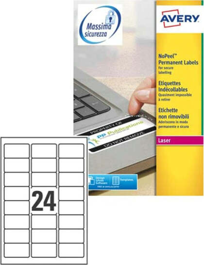 Etichetta in poliestere L6146 - adatta a stampanti laser - permanente - antimanomissione - 63 5 x 33 9 mm - 24 etichette per foglio - bianco - Avery - conf. 20 fogli A4 Cancelleria e prodotti per ufficio/Archivio ufficio e accessori per scrivania/Etichette divisori per schedario e timbri/Etichette ed etichette adesive/Etichette per stampanti Eurocartuccia - Pavullo, Commerciovirtuoso.it