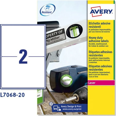 Etichetta in poliestere L7068 - adatta a stampanti laser - permanente - 199 6x143 5 mm - 2 etichette per foglio - bianco - Avery - conf. 20 fogli A4 Cancelleria e prodotti per ufficio/Archivio ufficio e accessori per scrivania/Etichette divisori per schedario e timbri/Etichette ed etichette adesive/Etichette per stampanti Eurocartuccia - Pavullo, Commerciovirtuoso.it