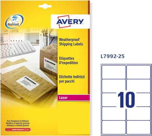 Etichetta in poliestere L7992 - adatta a stampanti laser - permanente - impermeabile - 99.1 x 57 mm - 10 etichette per foglio - bianco - Avery - conf. 25 fogli A4 Cancelleria e prodotti per ufficio/Archivio ufficio e accessori per scrivania/Etichette divisori per schedario e timbri/Etichette ed etichette adesive/Etichette per stampanti Eurocartuccia - Pavullo, Commerciovirtuoso.it