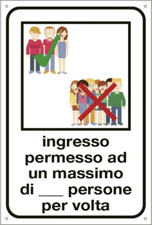 Etichetta per vetrofanie - ''Ingresso permesso ad un max. di... persone'' - 12x18 cm - Cartelli Segnalatori Fai da te/Sicurezza e protezione/Attrezzature per sicurezza sul lavoro/Segnaletica antinfortunistica Eurocartuccia - Pavullo, Commerciovirtuoso.it
