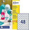 Etichette adesive L4850 - carta bianca - rimovibile - adatta per stampati laser-inkjet - D 25 mm - 48 etichette per foglio - Avery - conf. 25 fogli A4 Cancelleria e prodotti per ufficio/Archivio ufficio e accessori per scrivania/Etichette divisori per schedario e timbri/Etichette ed etichette adesive/Etichette per stampanti Eurocartuccia - Pavullo, Commerciovirtuoso.it