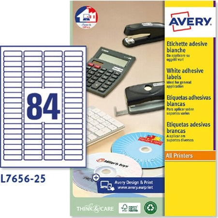 Etichette adesive L7656 - bianche - A4 - 46 x 11 1mm (84et-fg) - inkjet-laser - Avery - conf. 25fg Cancelleria e prodotti per ufficio/Archivio ufficio e accessori per scrivania/Etichette divisori per schedario e timbri/Etichette ed etichette adesive/Etichette per prezzatrici Eurocartuccia - Pavullo, Commerciovirtuoso.it