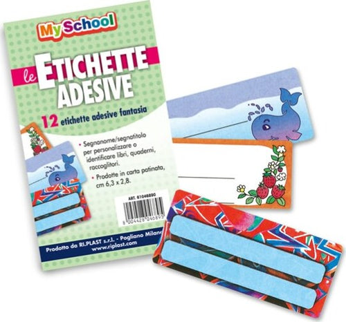 Etichette adesive segnanomi - 6 3 x 8 cm - fantasie assortite - Ri.Plast - busta 12 pezzi Cancelleria e prodotti per ufficio/Scuola e materiale didattico/Materiale scolastico/Copertine per i libri Eurocartuccia - Pavullo, Commerciovirtuoso.it