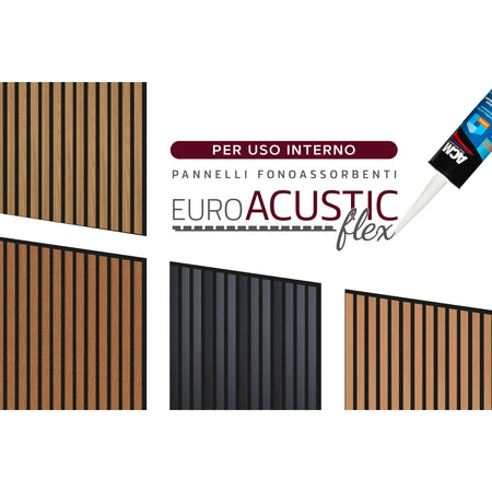 Pannello ACUSTICO Euroacustic Flex (1,65mq) a Lamelli in FIBRA DI LEGNO + feltro mis. 9x600x2750mm varie Texture - Eternal Parquet