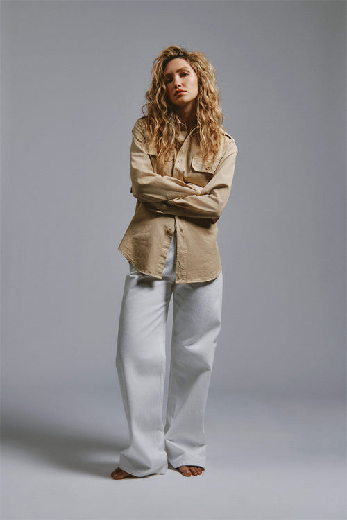 Roy Roger's x Eva Herzigova jeans donna wide fit bianco bull denim vita media in cotone