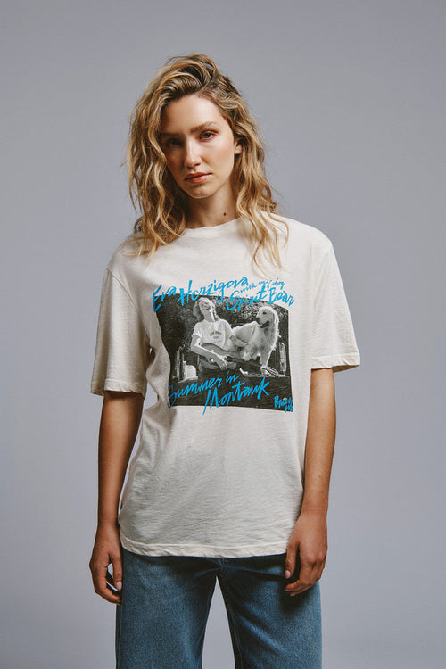 Roy Roger's x Eva Herzigova t-shirt donna off white stampa Montauk cotone slub relaxed fit