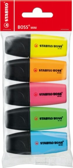 Evidenziatore Boss Mini - punta a scalpello - tratto 2 - 5 mm - colori assortiti - Stabilo - busta 5 pezzi Cancelleria e prodotti per ufficio/Penne matite scrittura e correzione/Marcatori ed evidenziatori/Marcatori cancellabili a secco e liquidi Eurocartuccia - Pavullo, Commerciovirtuoso.it