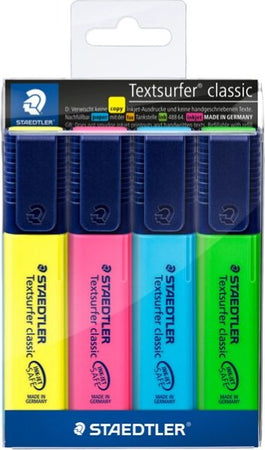 Evidenziatore Textsurfer Classic - punta a scalpello - tratto da 1 0-5 0mm - astuccio 4 colori - Staedtler Cancelleria e prodotti per ufficio/Penne matite scrittura e correzione/Marcatori ed evidenziatori/Marcatori cancellabili a secco e liquidi Eurocartuccia - Pavullo, Commerciovirtuoso.it