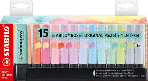 Evidenziatori Stabilo Boss Pastel - colori assortiti - tratto 2 - 5 mm - Stabilo - deskset 15 pezzi Cancelleria e prodotti per ufficio/Penne matite scrittura e correzione/Marcatori ed evidenziatori/Marcatori cancellabili a secco e liquidi Eurocartuccia - Pavullo, Commerciovirtuoso.it