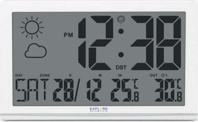 Explore-Scientific-RDC8001--Orologio-da-Parete-Jumbo-Radio-Controllato,-Sensore-Temperature-Esterna,-Previsioni-del-Tempo,-bianc