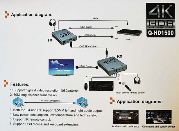 Extender Estensore Kvm Hdtv 4k 60 M Con Audio Supporta Video 1080p/60hz Q-hd1500 Elettronica/Informatica/Accessori/Cavi e accessori/Cavi/Cavi HDMI Trade Shop italia - Napoli, Commerciovirtuoso.it