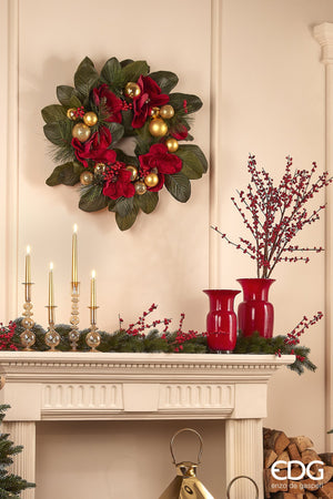 Corona natalizia con fiori di Magnolia, in velluto ghirlanda decorativa Ø 66 cm