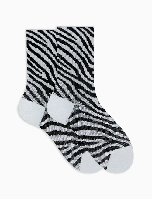 Gallo Calze donna corte cotone fantasia zebrato lurex bianco