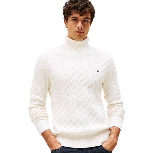 Tommy Hilfiger maglione dolcevita con trecce bianco MW0MW40439Z00