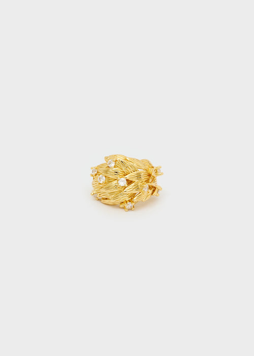 Anello over leaf con pietre oro