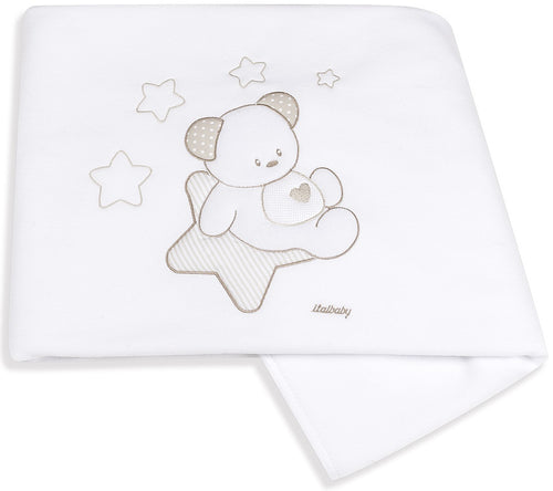 Copertina Pile Lettino Ricamata Italbaby Sweet Star Tortora