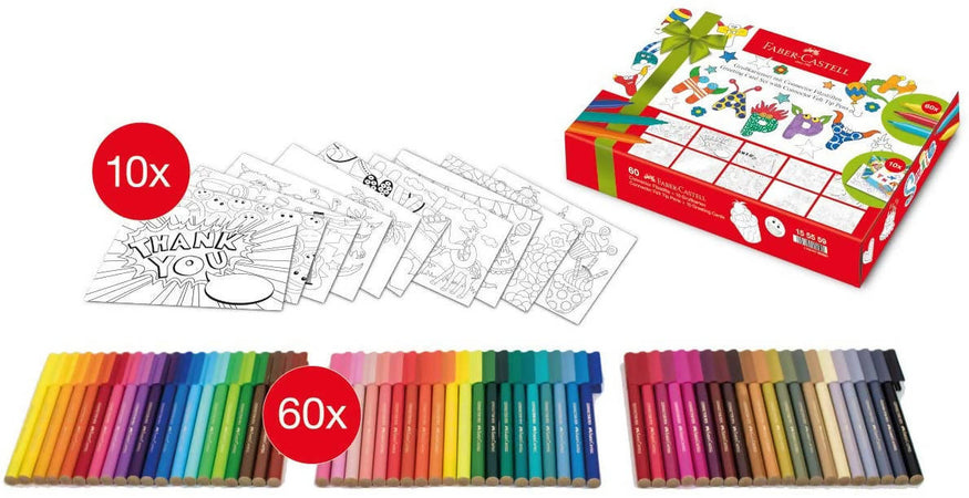 FABER CASTELL Set 10 cartoline colorabili "Greeting Cards" con 60 pennarelli Connector