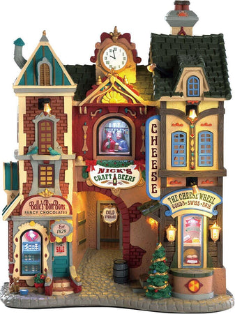 Facciata di un quartiere con strada di ciottoli e luci luminose per villaggio di Natale in poliresina Casa e cucina/Decorazioni per interni/Addobbi e decorazioni per ricorrenze/Decorazioni natalizie/Oggettistica MagiediNatale.it - Altamura, Commerciovirtuoso.it