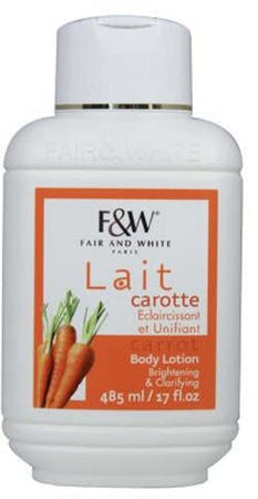 FAIR & WHITE CARROT MOISTURIZING BODY LOTION 485ML PAESE DI ORIGINE FRANCE .