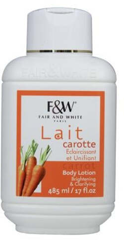 FAIR & WHITE CARROT MOISTURIZING BODY LOTION 485ML PAESE DI ORIGINE FRANCE .