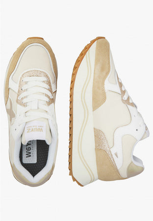W6YZ Sneaker Donna DEVA W in Suede e Tessuto Tecnico Beige e Bianco