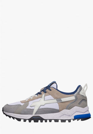 W6YZ Sneaker Uomo BREEZE 3-M in Suede e Tessuto Tecnico Grigio Bianco e Beige