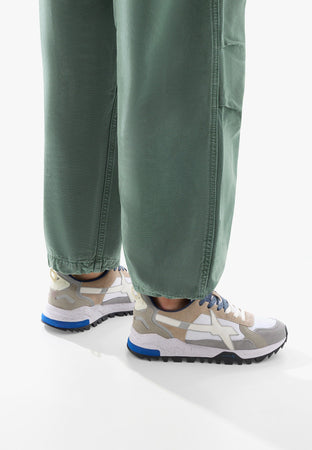 W6YZ Sneaker Uomo BREEZE 3-M in Suede e Tessuto Tecnico Grigio Bianco e Beige