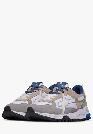 W6YZ Sneaker Uomo BREEZE 3-M in Suede e Tessuto Tecnico Grigio Bianco e Beige