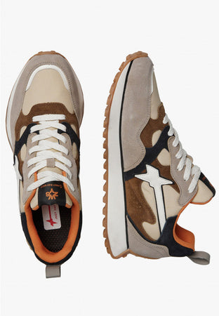 W6yz scarpa uomo LOOP-M. - Sneakers in suede e tessuto tecnico - Tortora-Beige-Nero