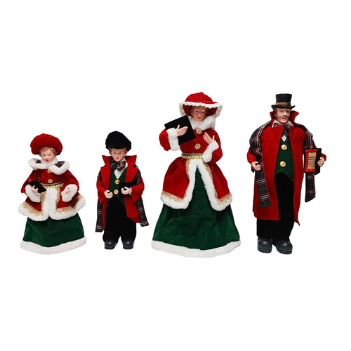 Famiglia natalizia con vestiti colore rosso e verde decorazione natalizia set 4 pezzi