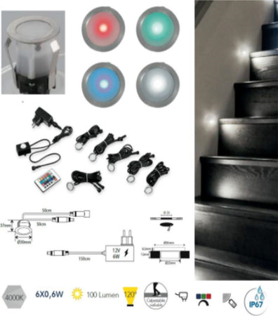 FANEUROPE---KIT-6-FARETTI-LED-SEGNAPASSO-DA-INCASSO---6X0,6W-IP67