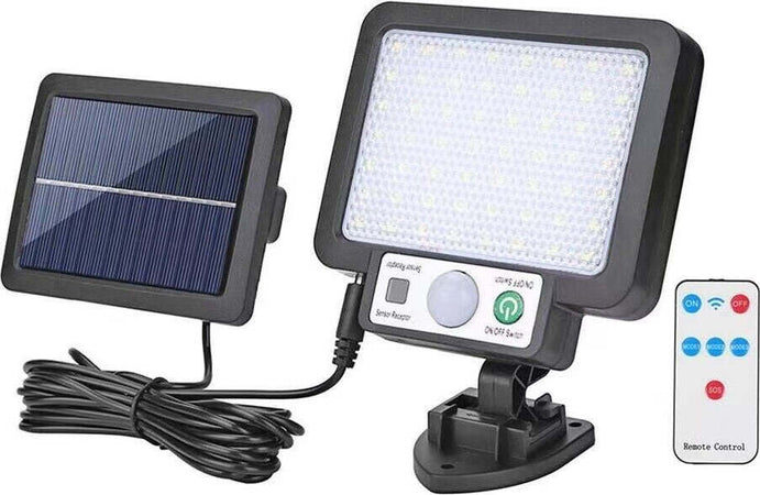Faretto-10W-Lampada-56-LED-SMD-con-Pannello-Solare-Sensore-Telecomando-Esterno-ip65