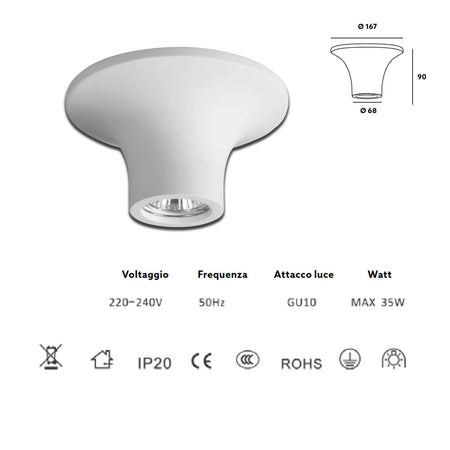 *STOCK* n.10 Portafaretti In Gesso Ceramico Cono 167x90x68mm 40W GU10 IP20 - Eternal Parquet